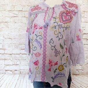 Johnny Was Workshop embroidered boho blouse top